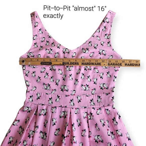 ModCloth Ixia sleeveless pink retro French Bulldog printed summer dress size XS - Picture 10 of 13